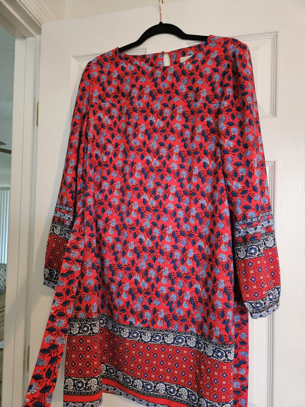 LOFT Red Floral Long Sleeve Dress